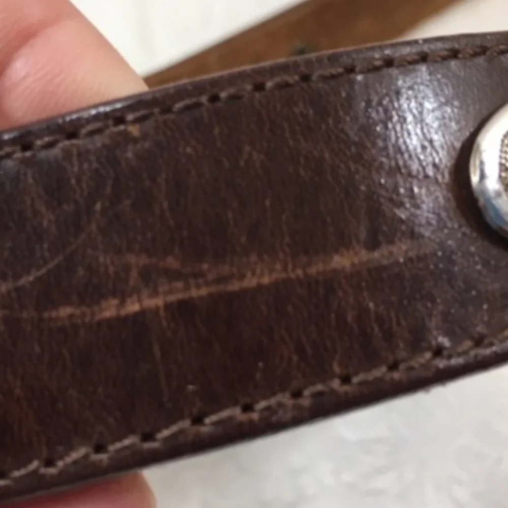 Langu Leather Brown Belt Silver Toned Engraved Ornaments